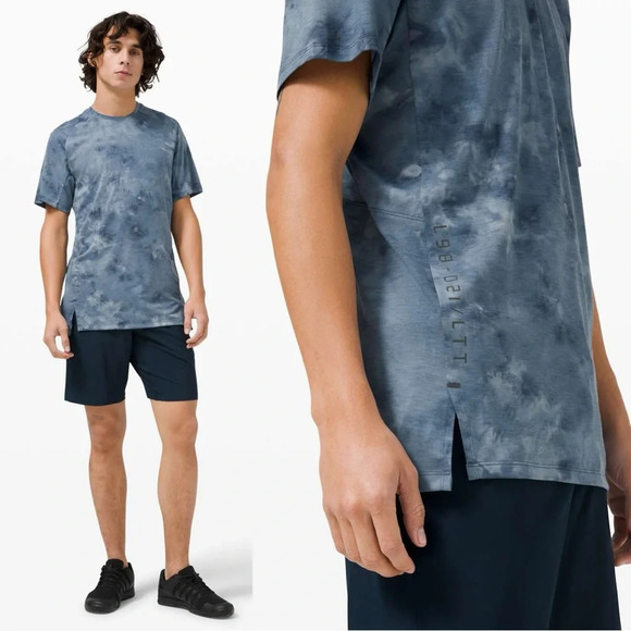Lululemon Men’s Always Agile Short Sleeve Shirt Diamond Dye True Navy Chambray L - Picture 2 of 12